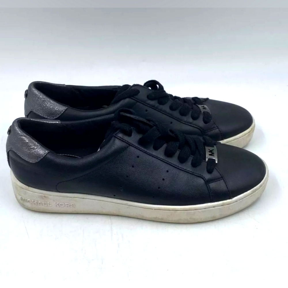 Michael Kors MK Irving Black Leather Low Top Lace-Up Sneaker Shoes Size 7.5 M - Picture 3 of 9